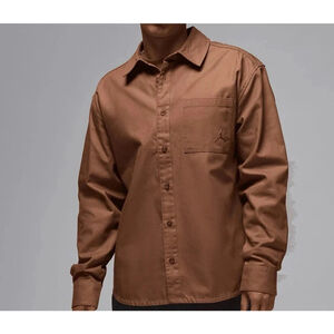 Air Jordan Essentials Button Down Long Sleeve Shirt Men's Brown Medium